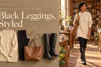Black leggings outfits for women with cozy knits and practical boots