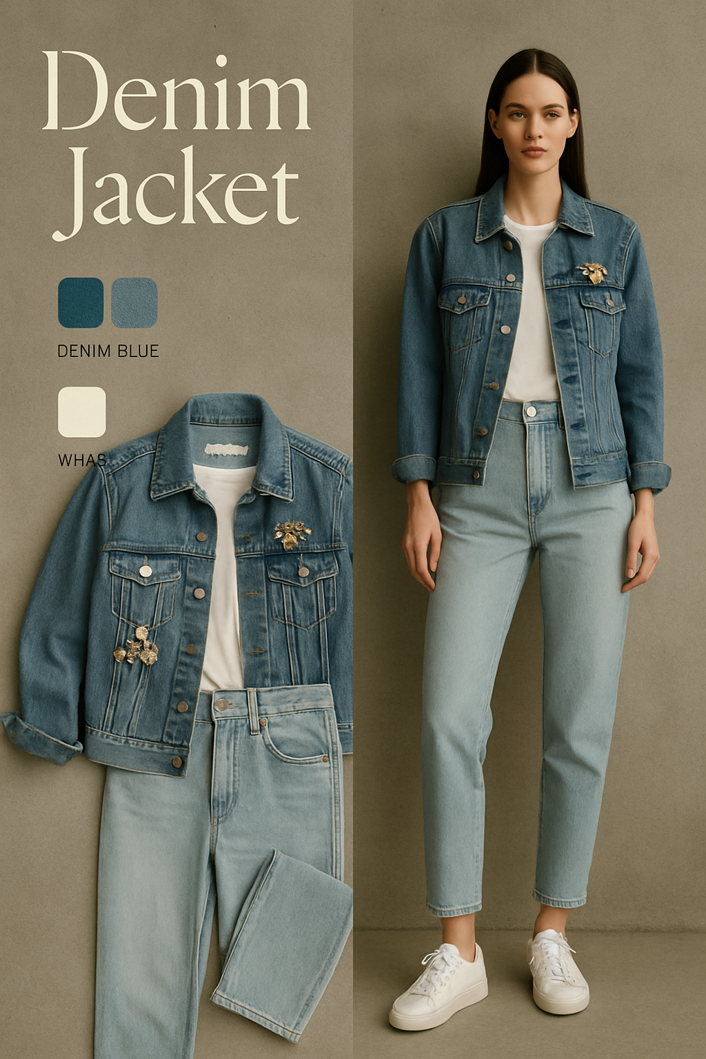 Cluster of small floral brooches on a denim jacket