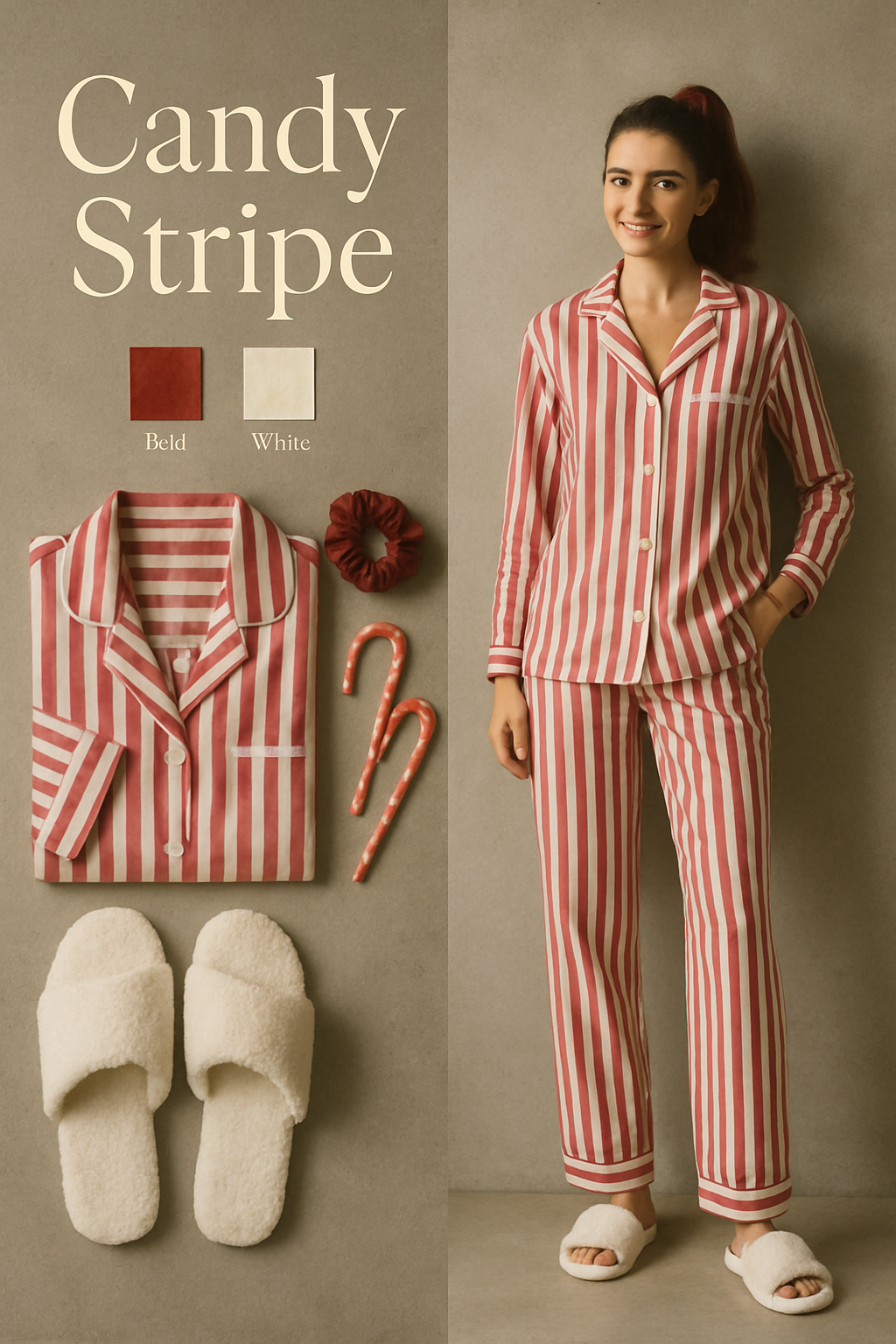 Red and white candy stripe Christmas pajamas for women