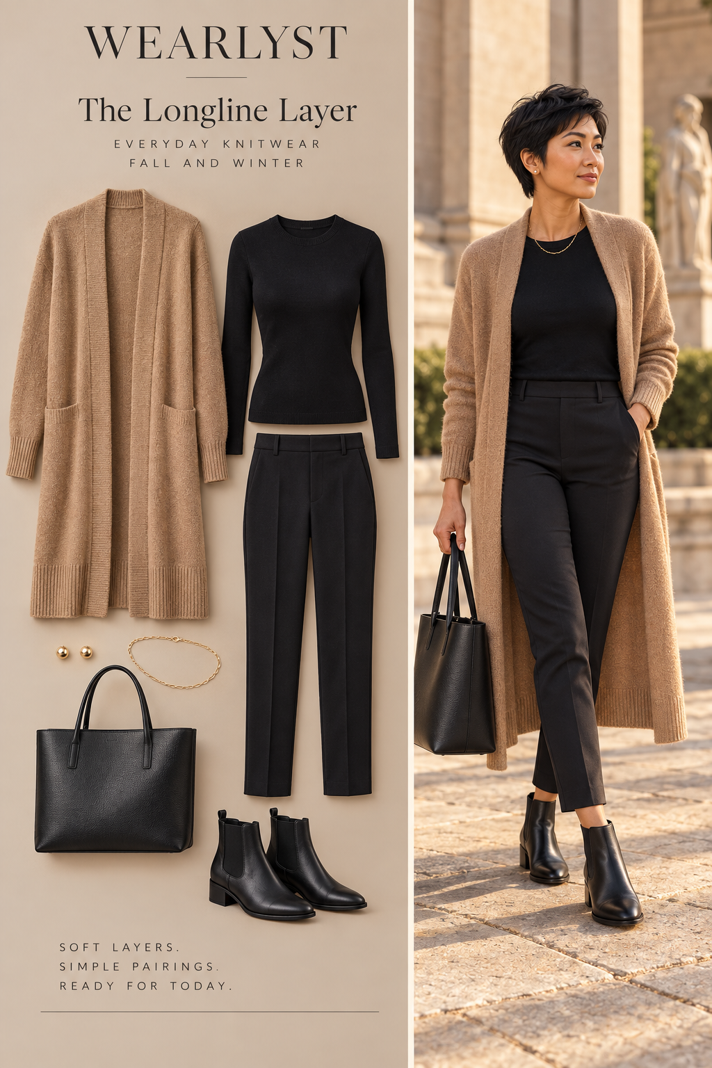 Long cardigan and ponte pants for women