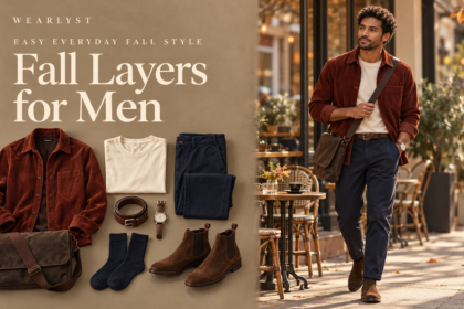Fall outfits for men with corduroy, knitwear, and practical layers