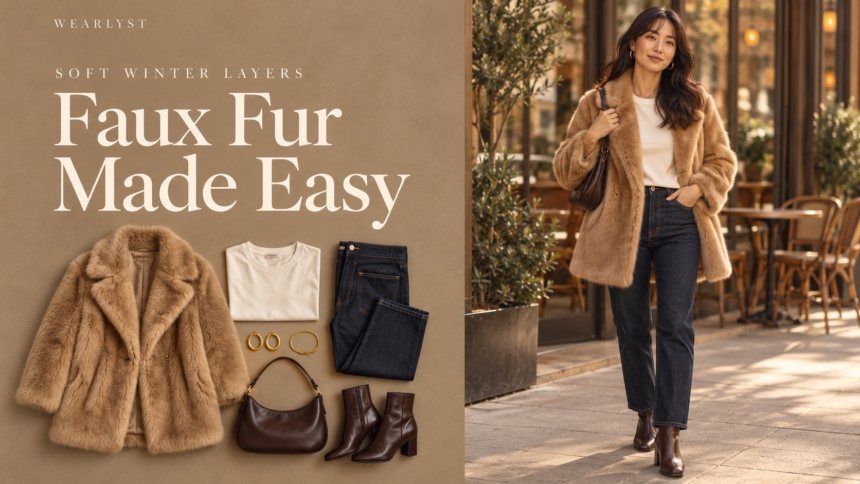 Faux fur coat outfits and winter outfit ideas for women