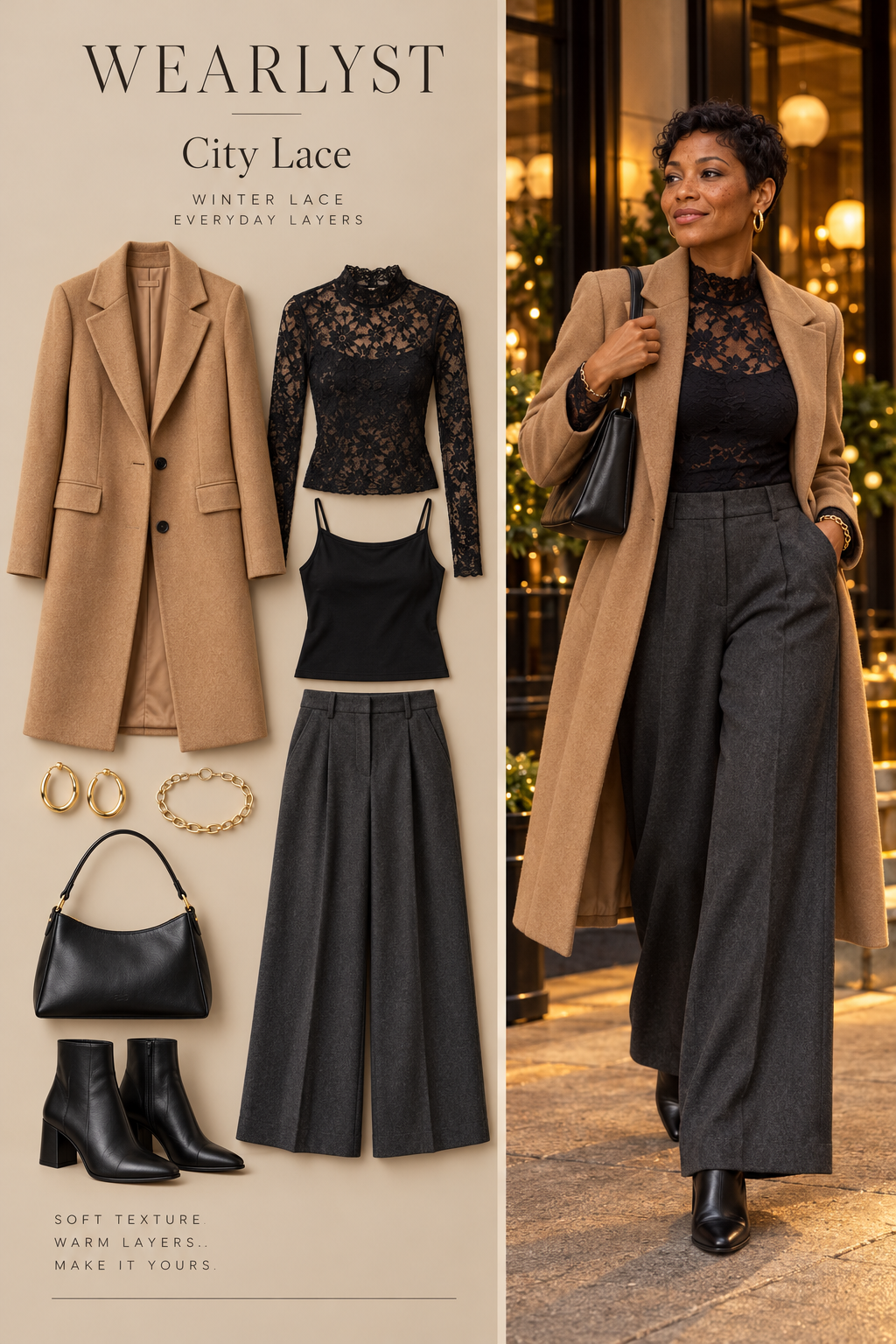 City Lace winter outfit with lace and warm layers