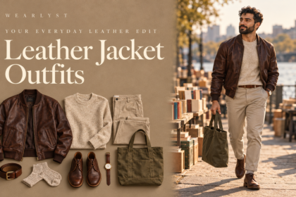 Leather jacket outfit ideas for men with biker, bomber, and suede layers