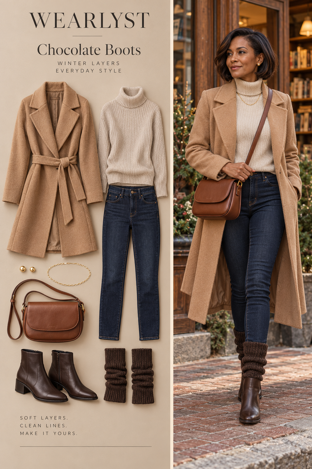Chocolate Boots outfit with knit leg warmers and coordinated winter layers