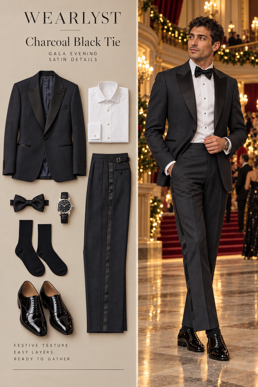Charcoal Black Tie Christmas party outfit for men