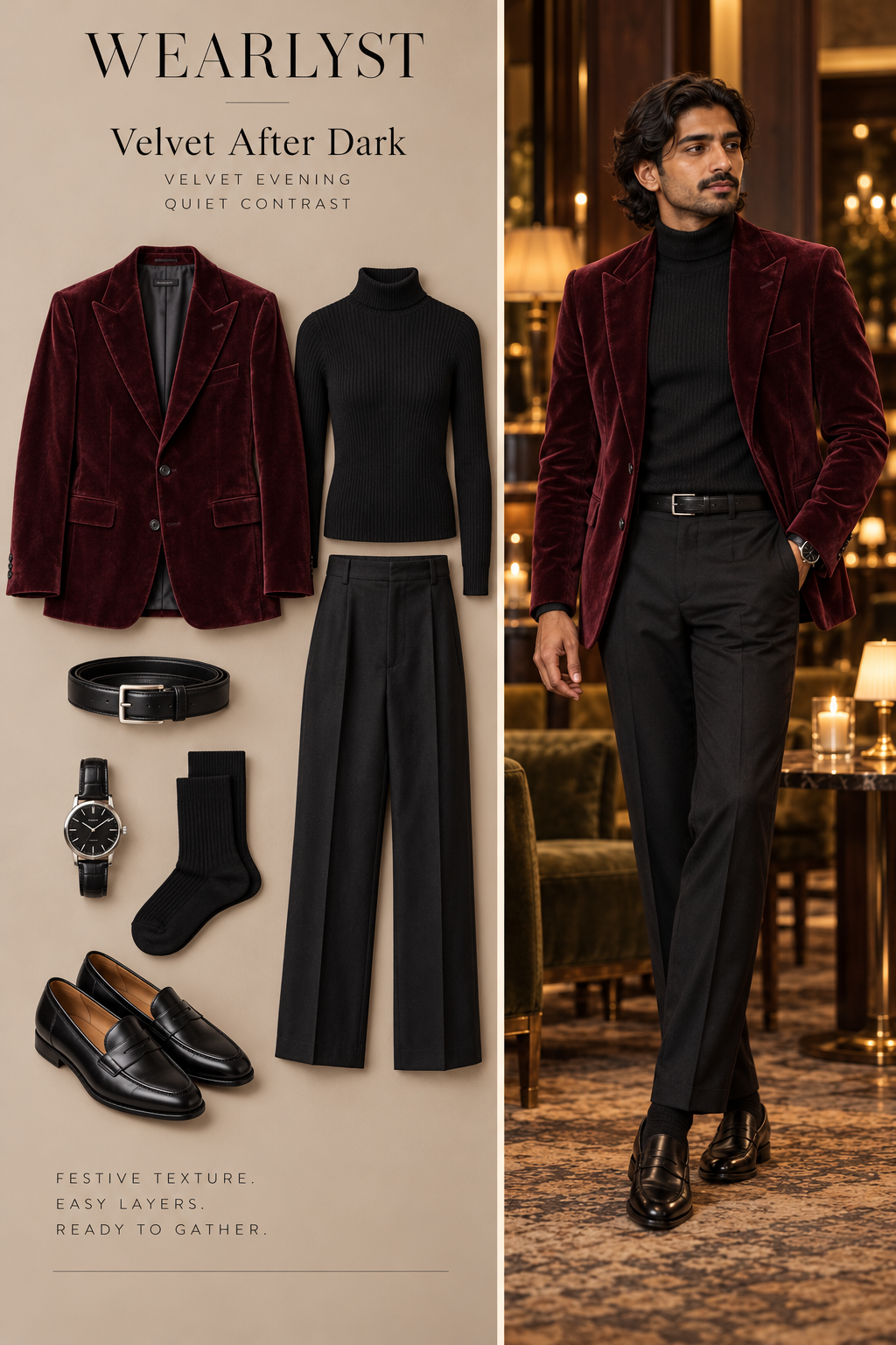 Velvet After Dark Christmas party outfit for men