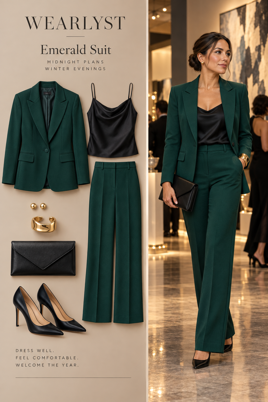 Emerald Suit outfit with emerald crepe single-breasted blazer