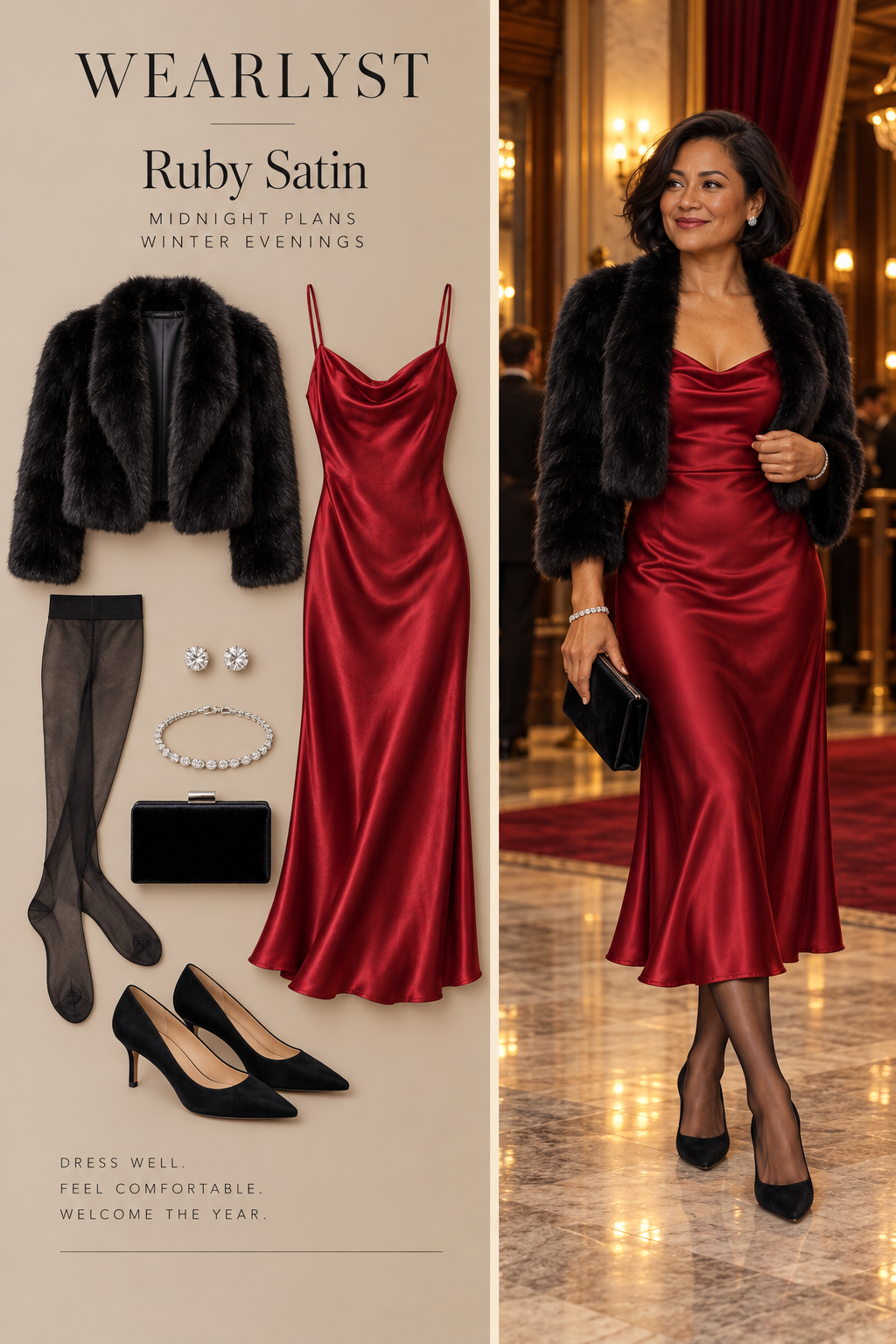 Ruby Satin outfit with ruby satin slip midi dress