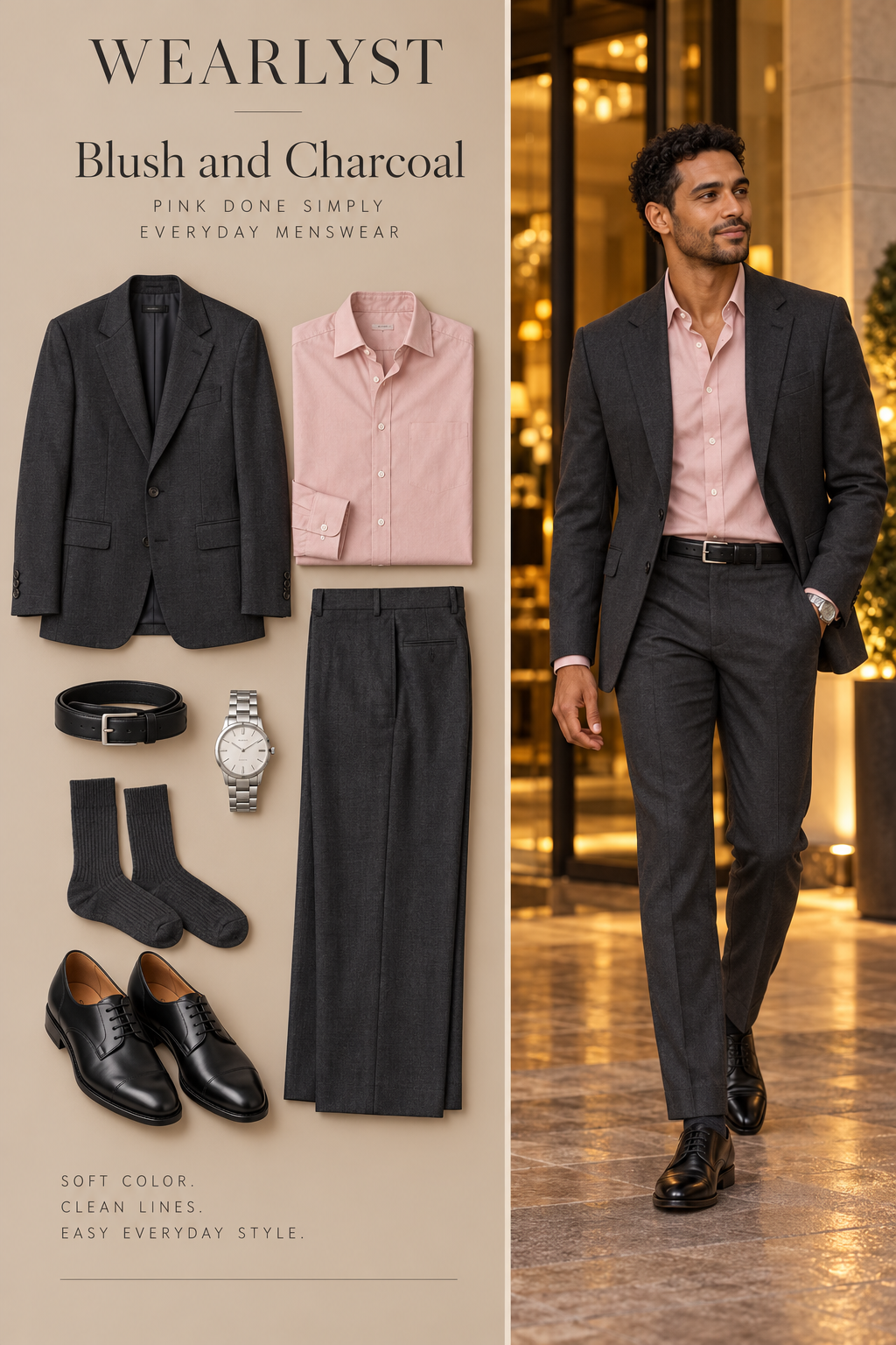 Blush and Charcoal outfit for men