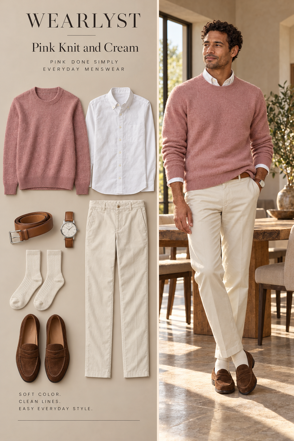 Pink Knit and Cream outfit for men