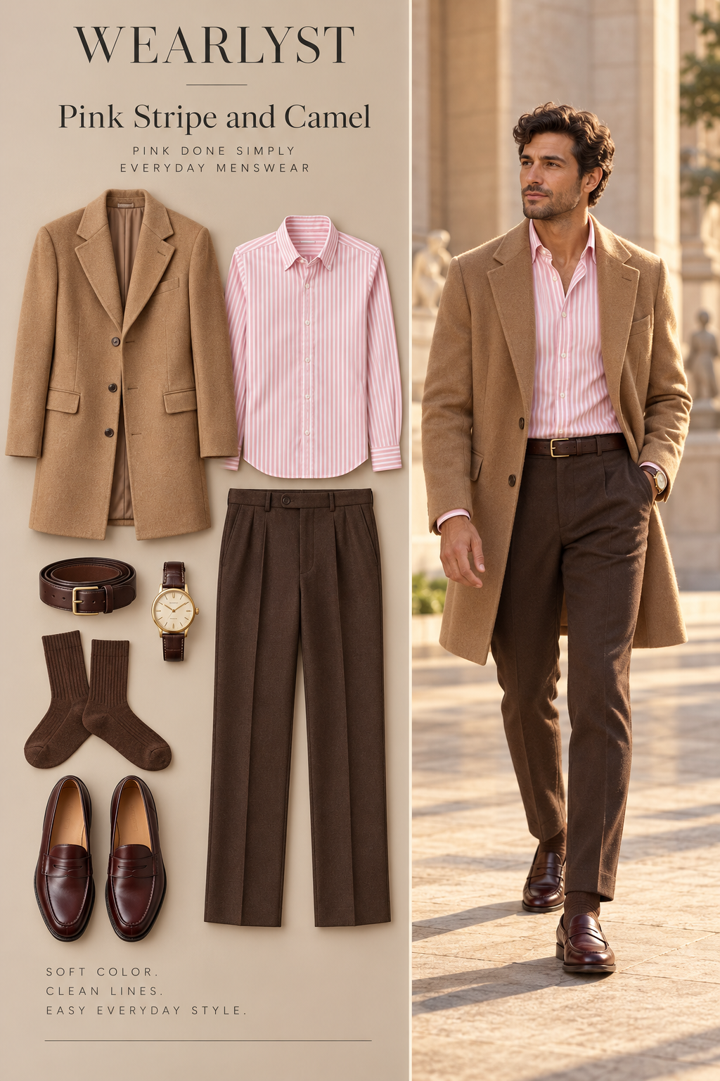 Pink Stripe and Camel outfit for men