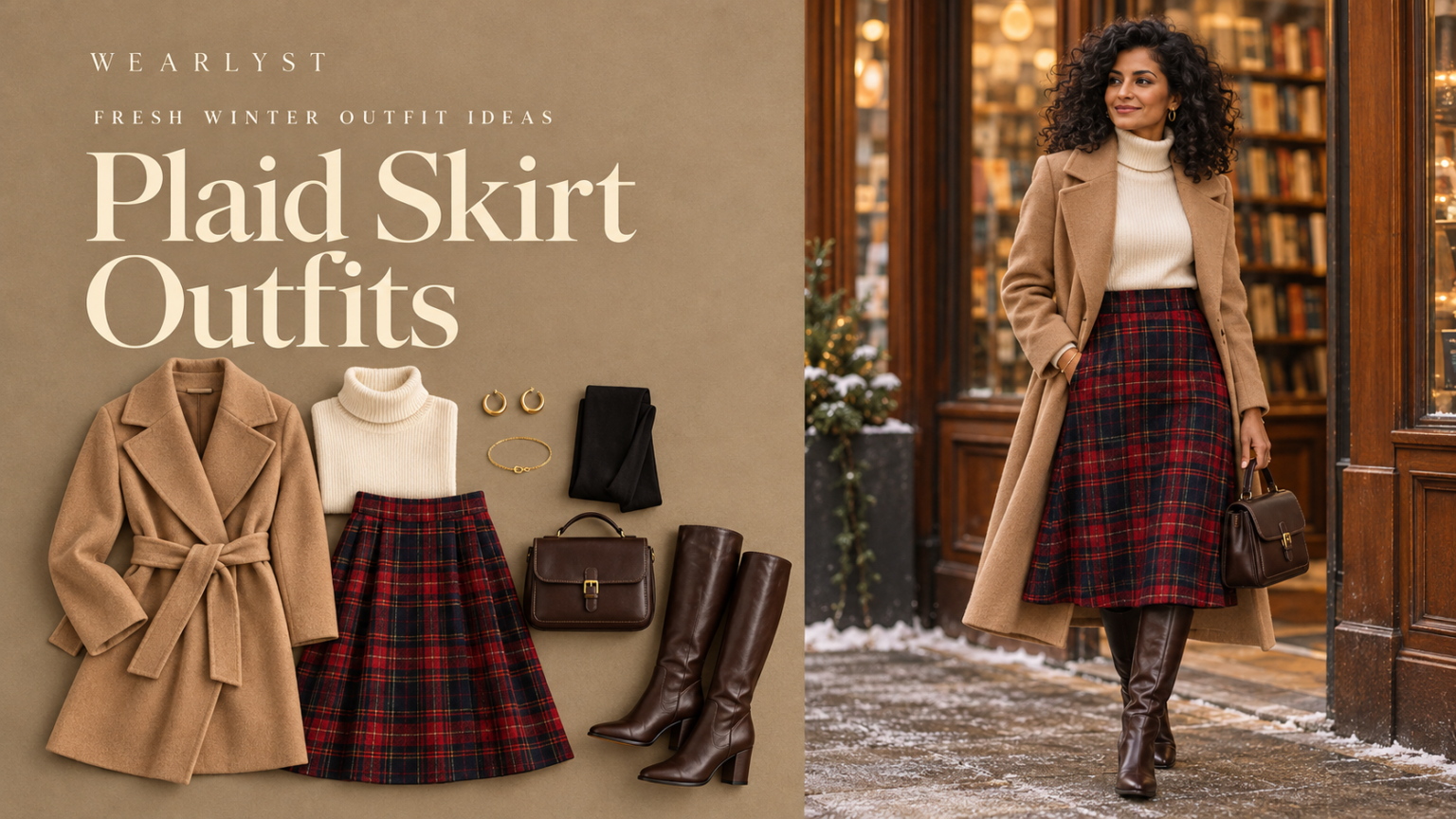 Plaid skirt outfits and winter outfit ideas for women