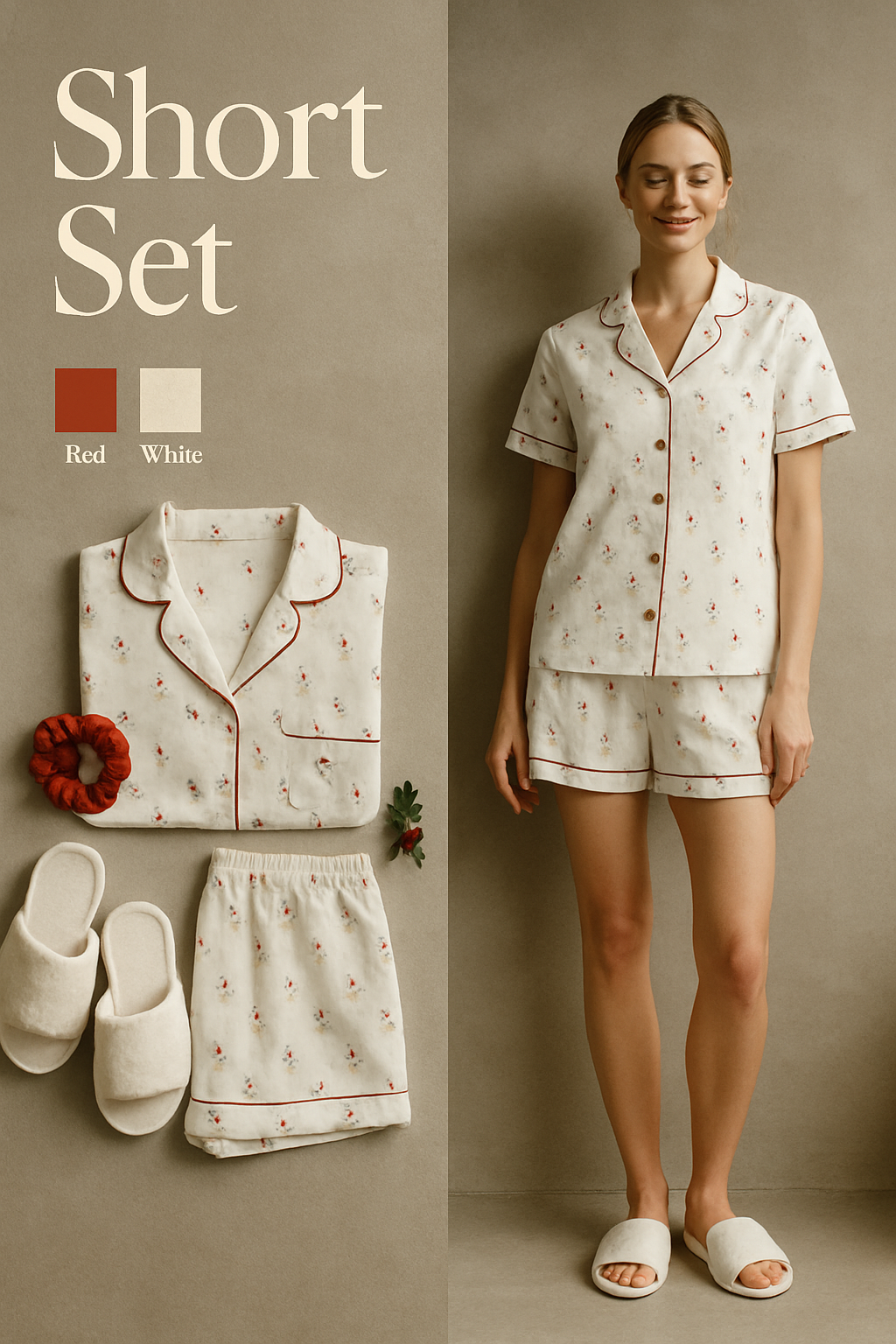 Holly print short Christmas pajama set for women