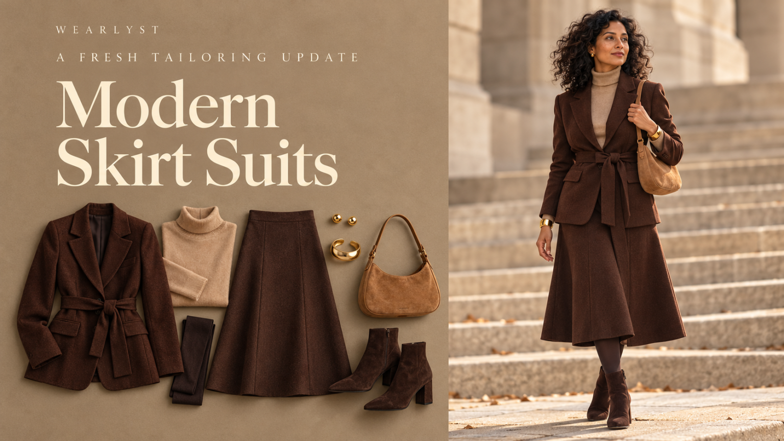 Skirt suit outfits and modern matching set ideas for women
