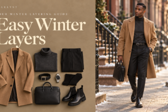 Winter outfits for men with an overcoat, knitwear, and boots